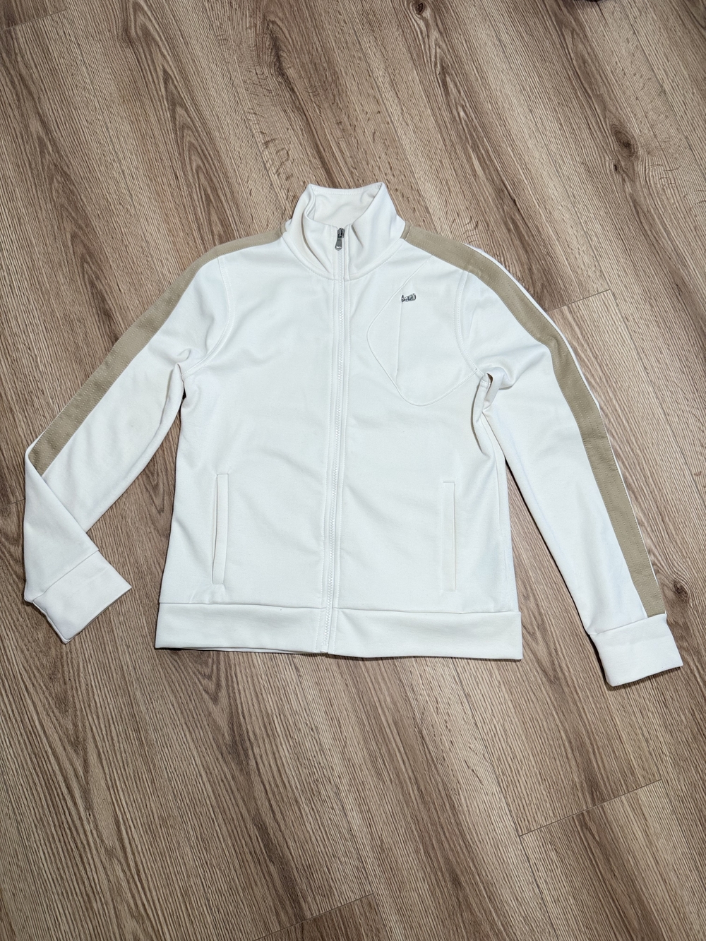 Ralph Lauren Cream Track Jacket with Beige Shoulder Stripes Size Small